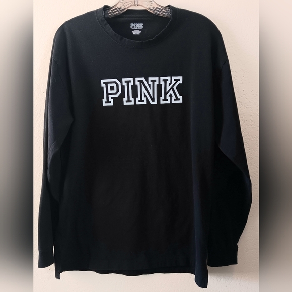 Victoria's Secret Black Long Sleeve Tee with PINK Logo M - Picture 1 of 11